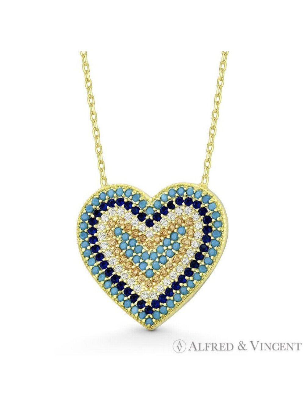 CZ & Nano Crystal Heart Charm Pendant in .925 Sterling Silver w/ 14k Yellow Gold